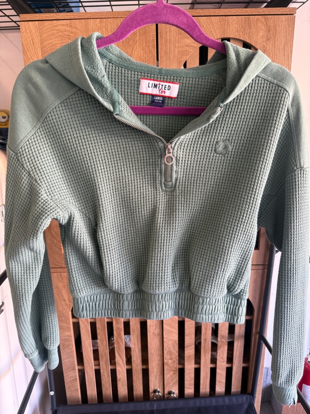 Limited too Waffle-Knit Half-Zip Hoodie in Sage